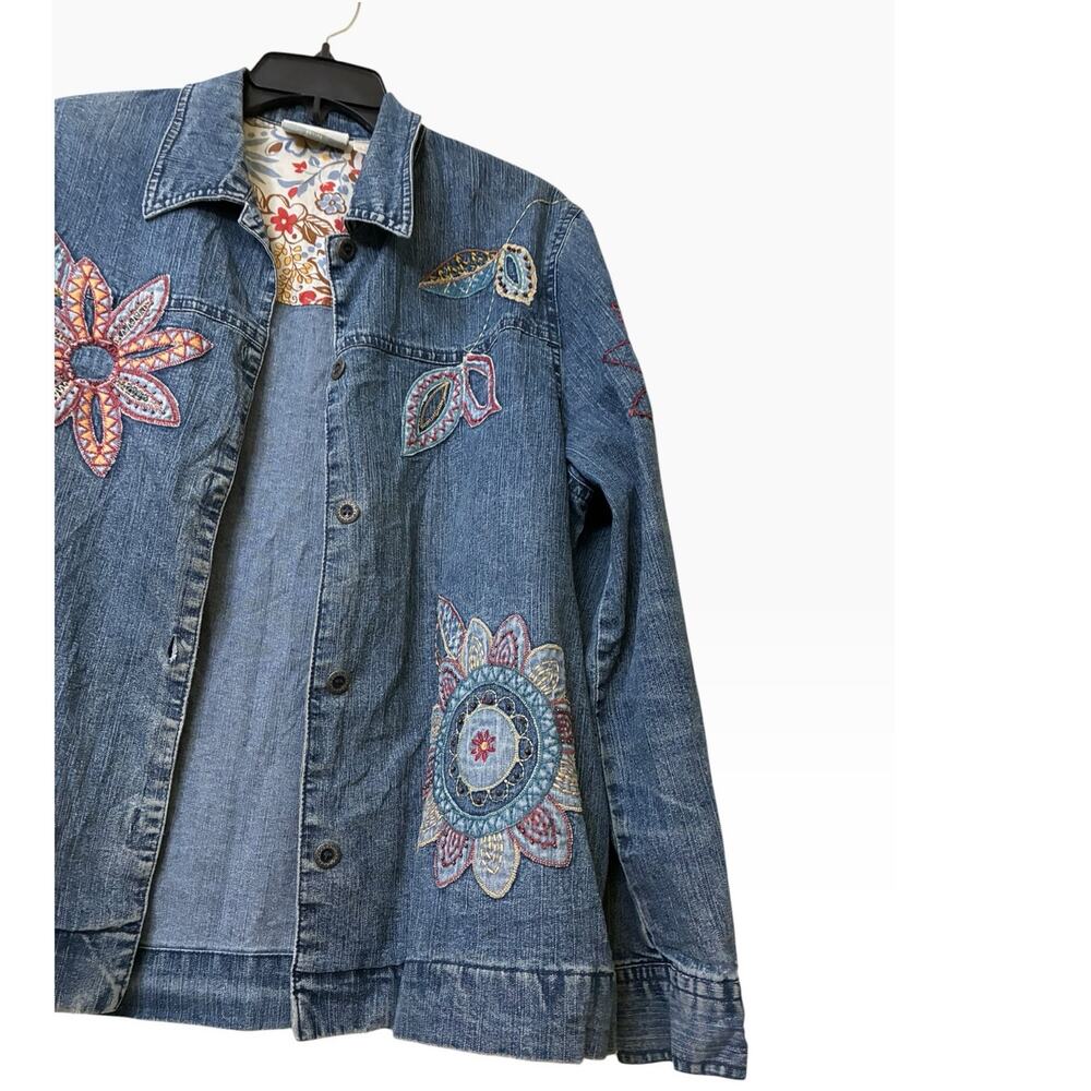 Vintage Alfred Dunner Embroidered Floral Denim Jacket Boho Y2K 12P Petite - Picture 4 of 8